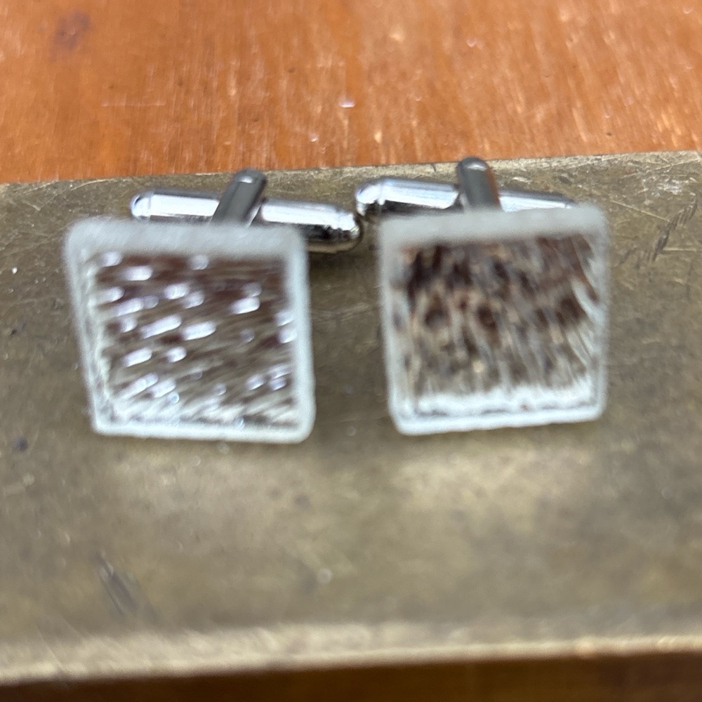 Silver-Tone Square Textured glass tile Cufflinks - Classic Men's Accessory